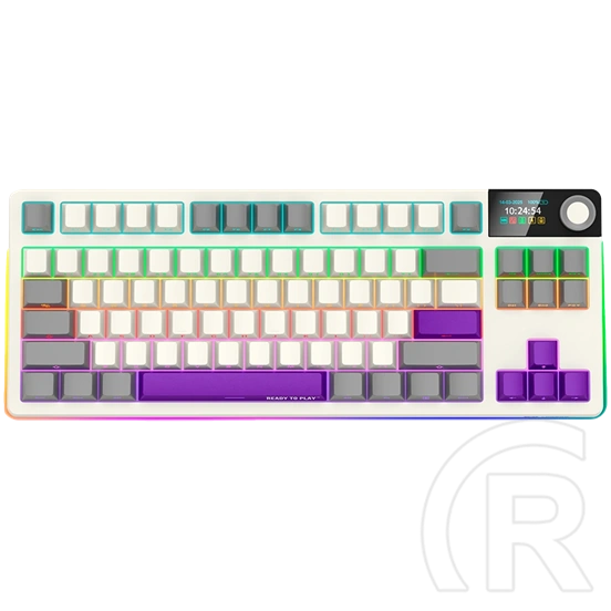 LORGAR KBP70TKLW Pro vezeték nélküli mechanikus gamer billentyűzet (Toxic Purple, USB/Bluetooth, US, bézs)