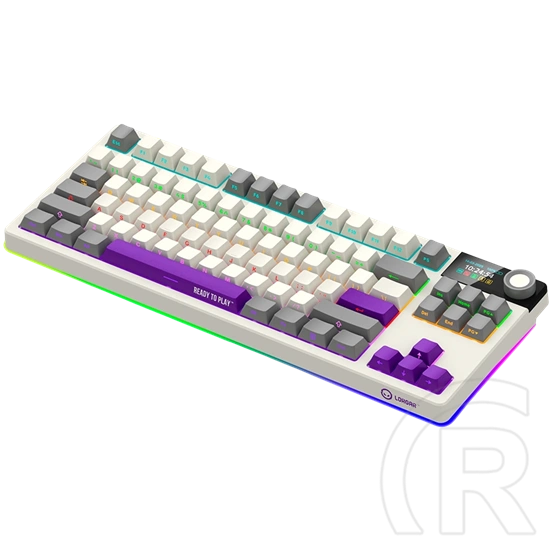 LORGAR KBP70TKLW Pro vezeték nélküli mechanikus gamer billentyűzet (Toxic Purple, USB/Bluetooth, US, bézs)
