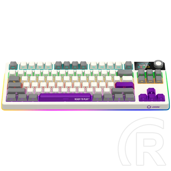 LORGAR KBP70TKLW Pro vezeték nélküli mechanikus gamer billentyűzet (Toxic Purple, USB/Bluetooth, US, bézs)