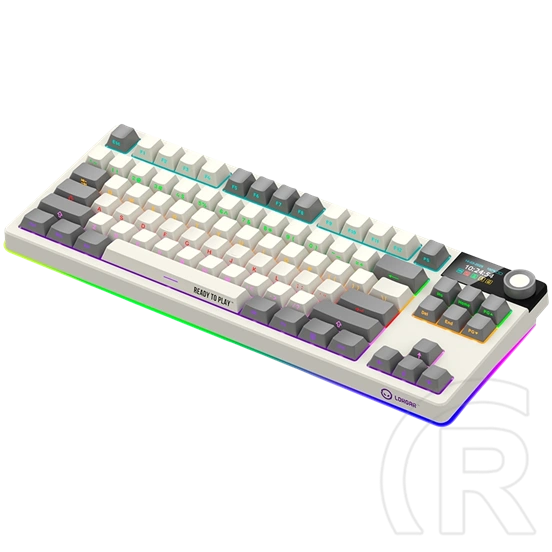LORGAR KBP70TKLW Pro vezeték nélküli mechanikus gamer billentyűzet (Toxic Purple, USB/Bluetooth, US, bézs)