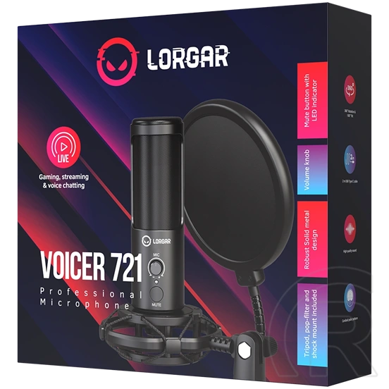 LORGAR Voicer 721 Gaming asztali mikrofon (fekete)