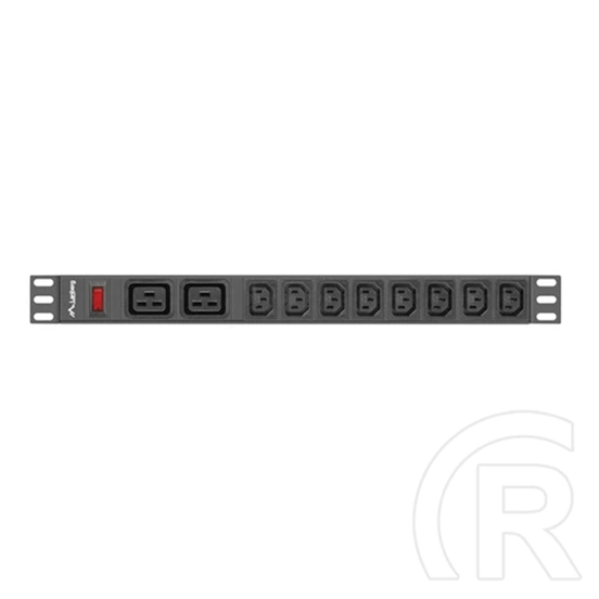 Lanberg 19" 1U PDU (16 A, 2 m kábel, 10 aljzat, 2x C19, 8x IEC C13, fekete)