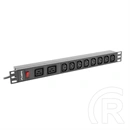 Lanberg 19" 1U PDU (16 A, 2 m kábel, 10 aljzat, 2x C19, 8x IEC C13, fekete)