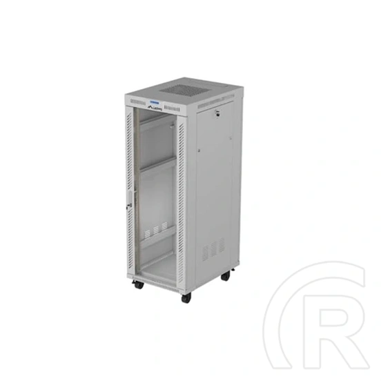 Lanberg 19" 32U szabadon álló rackszekrény (600x800 mm, üvegajtó, lapraszerelt, LCD kijelző, szürke)