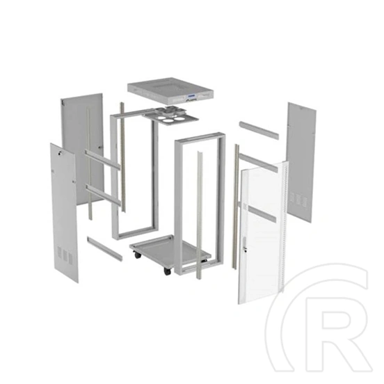 Lanberg 19" 32U szabadon álló rackszekrény (600x800 mm, üvegajtó, lapraszerelt, LCD kijelző, szürke)