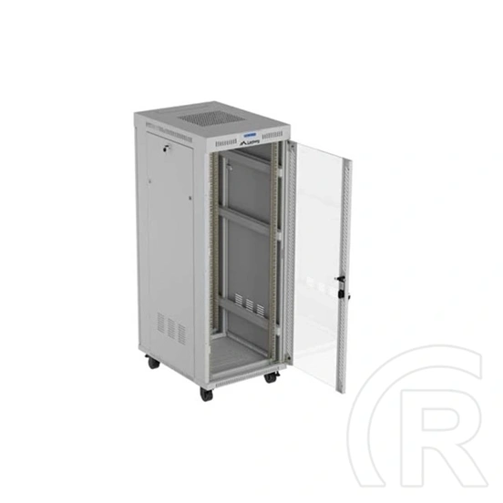 Lanberg 19" 32U szabadon álló rackszekrény (600x800 mm, üvegajtó, lapraszerelt, LCD kijelző, szürke)