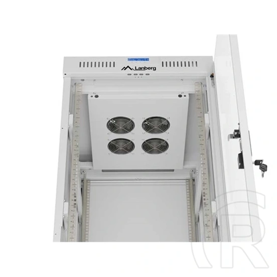 Lanberg 19" 32U szabadon álló rackszekrény (600x800 mm, üvegajtó, lapraszerelt, LCD kijelző, szürke)