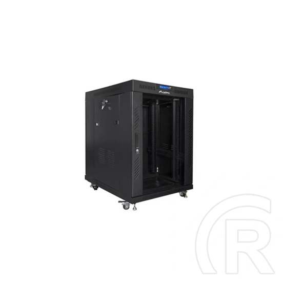 Lanberg 19" szabadon álló rack szekrény (15U, 800x1000 mm, üvegajtó, lapraszerelt, LCD kijelző, fekete)