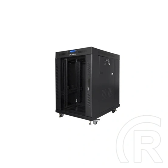 Lanberg 19" szabadon álló rack szekrény (15U, 800x1000 mm, üvegajtó, lapraszerelt, LCD kijelző, fekete)