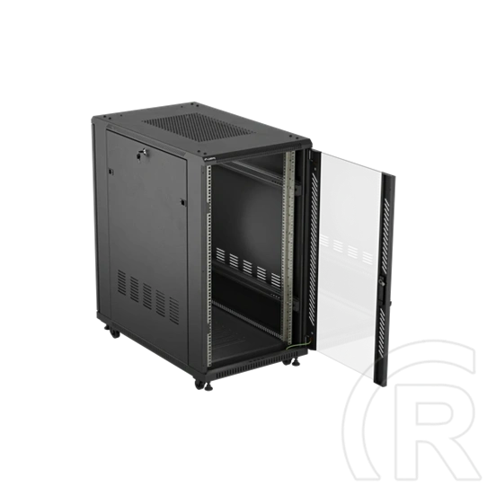 Lanberg 19" szabadon álló rack szekrény (22U, 600x1000 mm, üvegajtó, lapraszerelt, fekete)