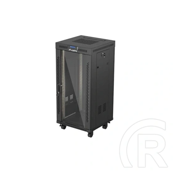 Lanberg 19" szabadon álló rackszekrény 24U (600x600, üvegajtó, lapraszerelt, LCD kijelző, fekete)