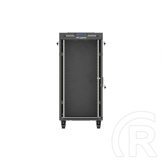 Lanberg 19" szabadon álló rackszekrény 24U (600x600, üvegajtó, lapraszerelt, LCD kijelző, fekete)