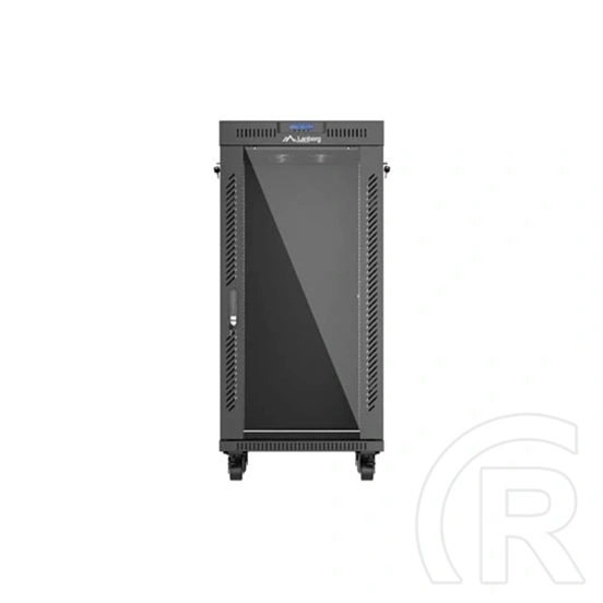 Lanberg 19" szabadon álló rackszekrény 24U (600x600, üvegajtó, lapraszerelt, LCD kijelző, fekete)