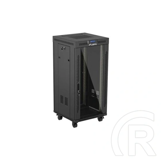 Lanberg 19" szabadon álló rackszekrény 24U (600x600, üvegajtó, lapraszerelt, LCD kijelző, fekete)