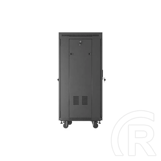 Lanberg 19" szabadon álló rackszekrény 24U (600x600, üvegajtó, lapraszerelt, LCD kijelző, fekete)