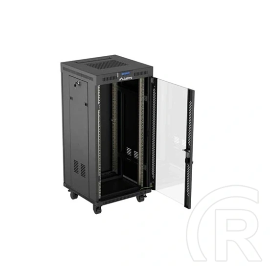 Lanberg 19" szabadon álló rackszekrény 24U (600x600, üvegajtó, lapraszerelt, LCD kijelző, fekete)