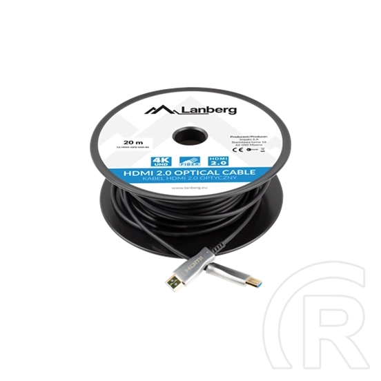 Lanberg HDMI (M/M) v2.0 kábel (20 m, optikai AOC, 18 Gb/s, 3840 x 2160, aranyozott csatlakozó, fekete, ezüst)