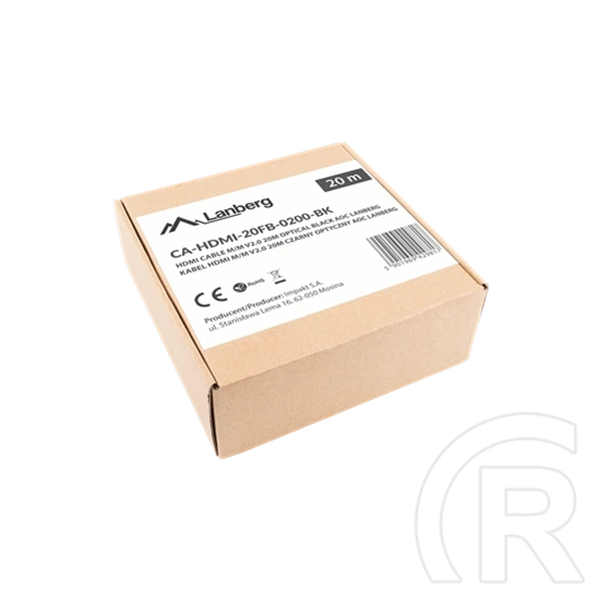 Lanberg HDMI (M/M) v2.0 kábel (20 m, optikai AOC, 18 Gb/s, 3840 x 2160, aranyozott csatlakozó, fekete, ezüst)