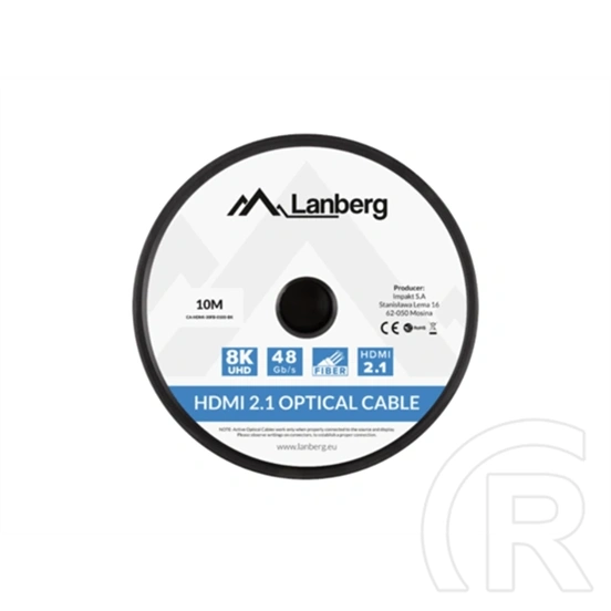 Lanberg HDMI kábel (HDMI 2.1, AOC, 8K@60Hz DSC, 10 m, fekete)