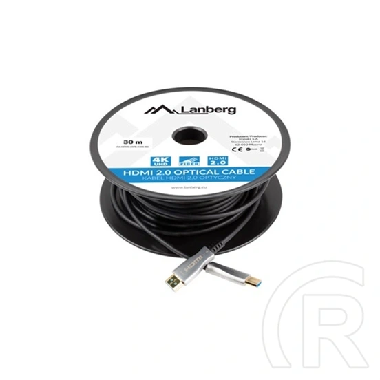 Lanberg HDMI kábel (HDMI M/M v2.0, 30 m, optikai, AOC, aranyozott csatlakozó, fekete, ezüst)