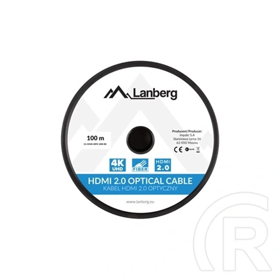 Lanberg HDMI kábel (v2.0, M/M, 100 m, optikai AOC, 18 Gb/s, fekete)