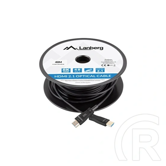 Lanberg HDMI v2.1 M/M AOC összekötő kábel (40 m, aktív optikai, Ultra High Speed, DSC, fekete)