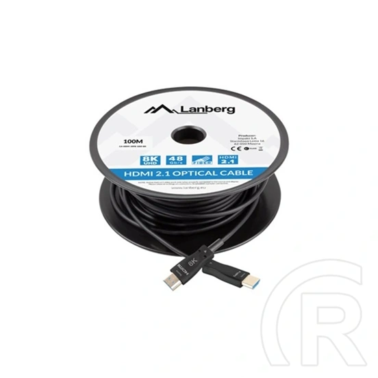 Lanberg HDMI v2.1 kábel (100 m, optikai, M/M, 48 Gb/s, AOC, fekete)