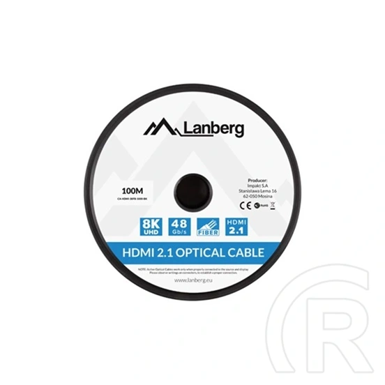 Lanberg HDMI v2.1 kábel (100 m, optikai, M/M, 48 Gb/s, AOC, fekete)