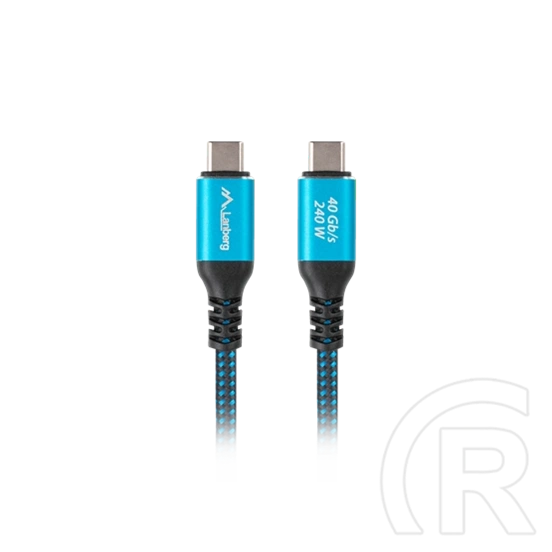 Lanberg USB-C (M/M) 4.0 kábel 2 m (240 W, 8K 60 Hz, 40 Gb/s, szövet fonat, fekete, kék)