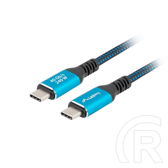 Lanberg USB-C kábel (M/M, 50 cm, USB 4.0, 240W, 8K 60 Hz, 40 Gb/s, szövet fonat, fekete-kék)