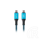 Lanberg USB-C kábel (M/M, 50 cm, USB 4.0, 240W, 8K 60 Hz, 40 Gb/s, szövet fonat, fekete-kék)