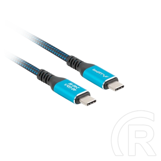 Lanberg USB-C kábel (M/M, 50 cm, USB 4.0, 240W, 8K 60 Hz, 40 Gb/s, szövet fonat, fekete-kék)