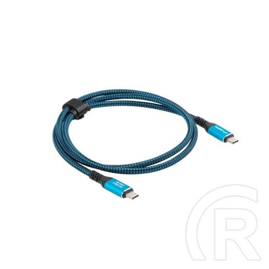 Lanberg USB-C kábel (M/M, 50 cm, USB 4.0, 240W, 8K 60 Hz, 40 Gb/s, szövet fonat, fekete-kék)