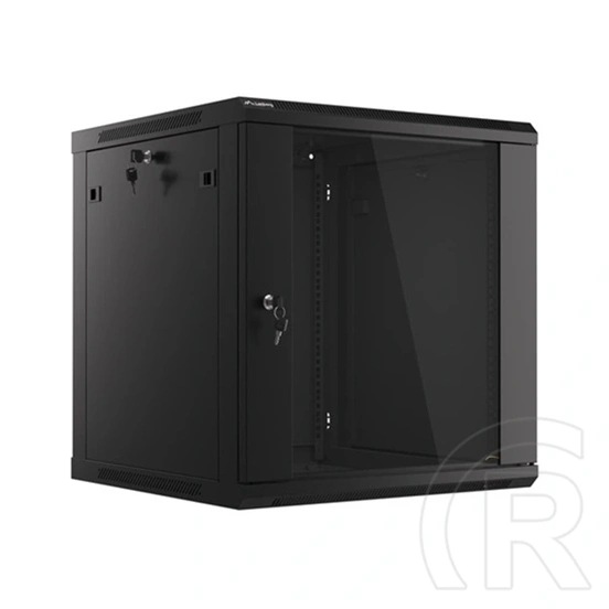 Lanberg fali rackszekrény (19", 12U, 600x600 mm, üvegajtó, lapraszerelt, fekete)