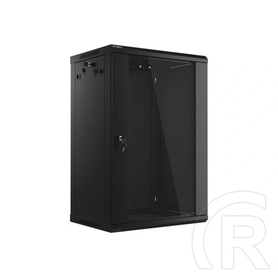 Lanberg fali rackszekrény (19", 18U, 600x450 mm, üvegajtó, lapraszerelt, fekete)