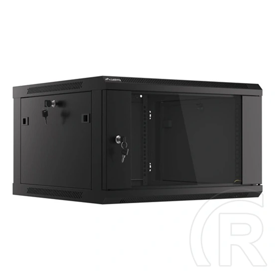 Lanberg fali rackszekrény (19", 6U, 600mm mély, lapraszerelt, edzett üveg első ajtó, fekete)