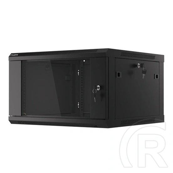 Lanberg fali rackszekrény (19", 6U, 600mm mély, lapraszerelt, edzett üveg első ajtó, fekete)