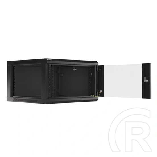 Lanberg fali rackszekrény (19", 6U, 600mm mély, lapraszerelt, edzett üveg első ajtó, fekete)