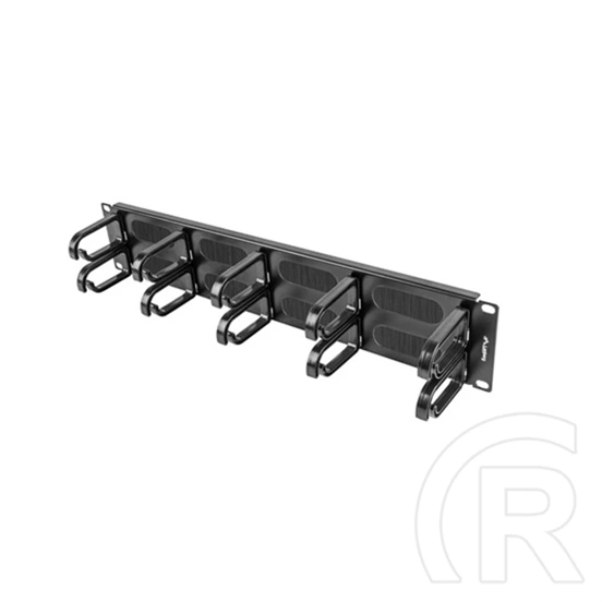 Lanberg gyűrűs panel (19", 2U, fésűs kábelátvezetővel, 10 gyűrű, fekete)
