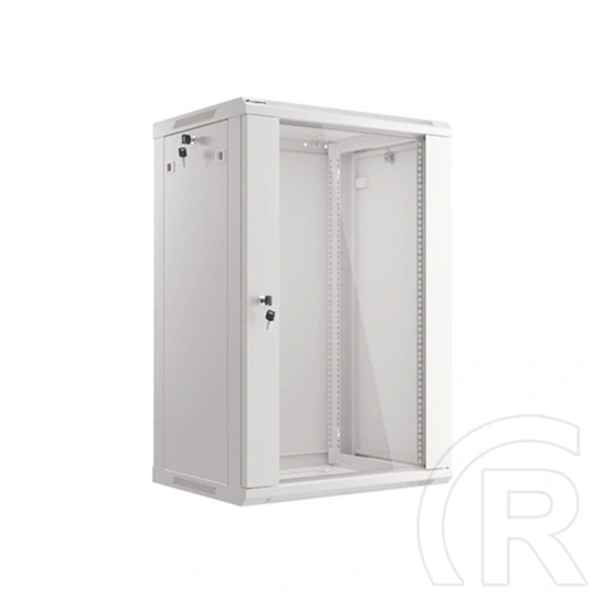 Lanberg rackszekrény (19", 18U, fali, 600x450 mm, lapraszerelt, edzett üveg ajtó, szürke)