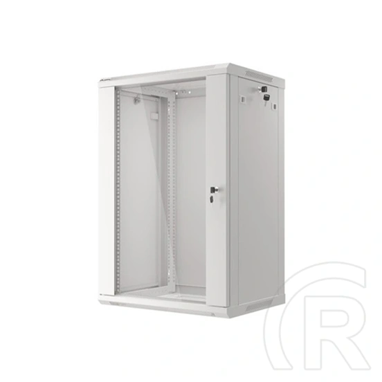 Lanberg rackszekrény (19", 18U, fali, 600x450 mm, lapraszerelt, edzett üveg ajtó, szürke)
