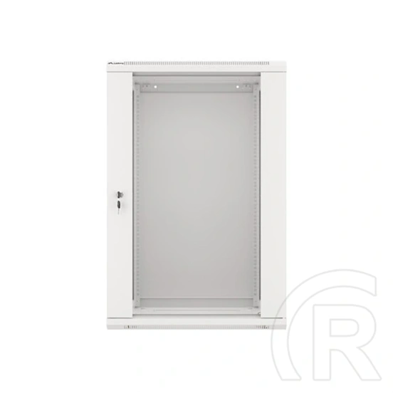 Lanberg rackszekrény (19", 18U, fali, 600x450 mm, lapraszerelt, edzett üveg ajtó, szürke)