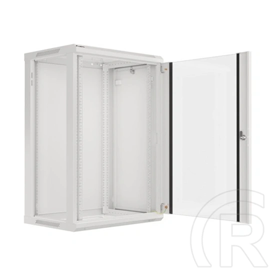 Lanberg rackszekrény (19", 18U, fali, 600x450 mm, lapraszerelt, edzett üveg ajtó, szürke)