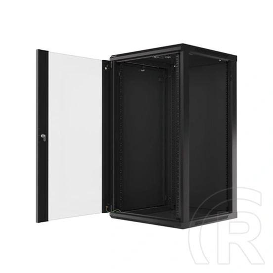 Lanberg rackszekrény (19", 22U, 600x600 mm, 529,5 mm mély, lapraszerelt, edzett üveg ajtó, fekete)