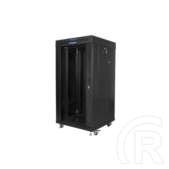 Lanberg rackszekrény (19", 22U, 600x600 mm, üvegajtó, lapraszerelt, LCD kijelző, fekete)