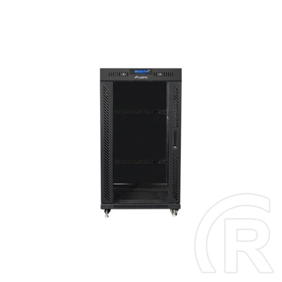 Lanberg rackszekrény (19", 22U, 600x600 mm, üvegajtó, lapraszerelt, LCD kijelző, fekete)