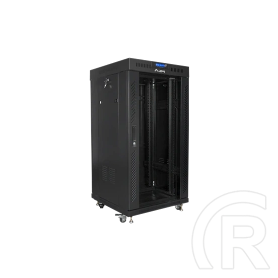 Lanberg rackszekrény (19", 22U, 600x600 mm, üvegajtó, lapraszerelt, LCD kijelző, fekete)