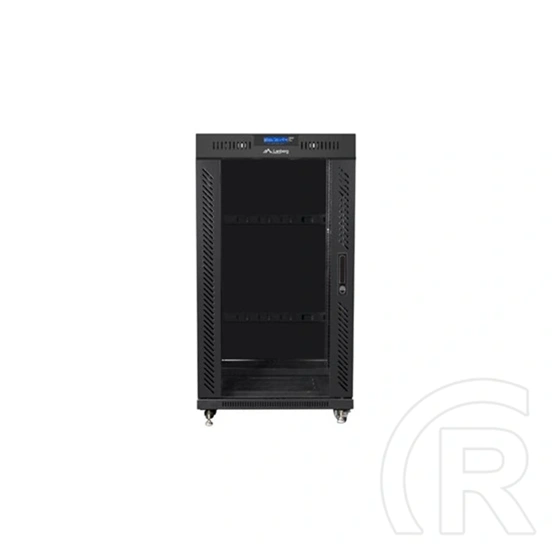 Lanberg rackszekrény (19", 22U, 600x800 mm, szabadon álló, üvegajtó, lapraszerelt, LCD kijelző, fekete)