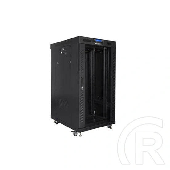 Lanberg rackszekrény (19", 22U, 600x800 mm, szabadon álló, üvegajtó, lapraszerelt, LCD kijelző, fekete)