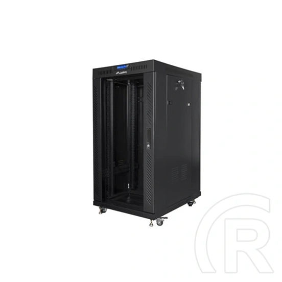 Lanberg rackszekrény (19", 22U, 600x800 mm, szabadon álló, üvegajtó, lapraszerelt, LCD kijelző, fekete)